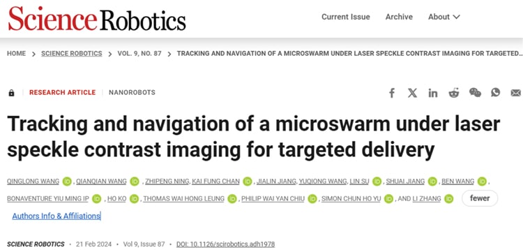 Tracking and navigation of a microswarm under laser speckle contrast imaging for targeted delivery